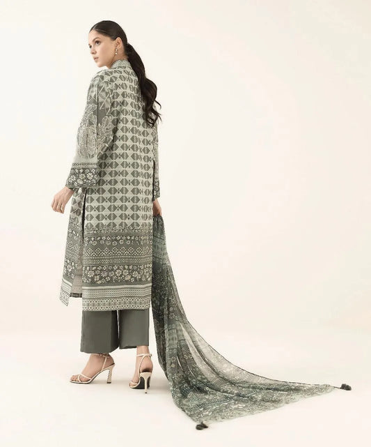 Unstitched Printed Linen Suit for Women Winter Office Wear