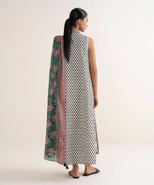 Unstitched Printed Linen 3-Piece Suit for Women