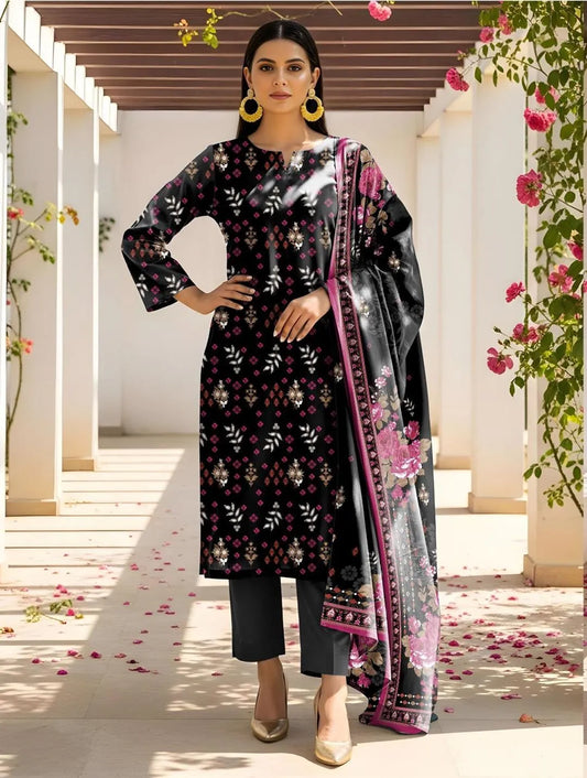 Black Printed Lawn 3-Piece Suit for Women