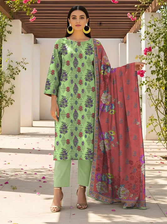 Green Printed Lawn 3-Piece Suit with Dupatta