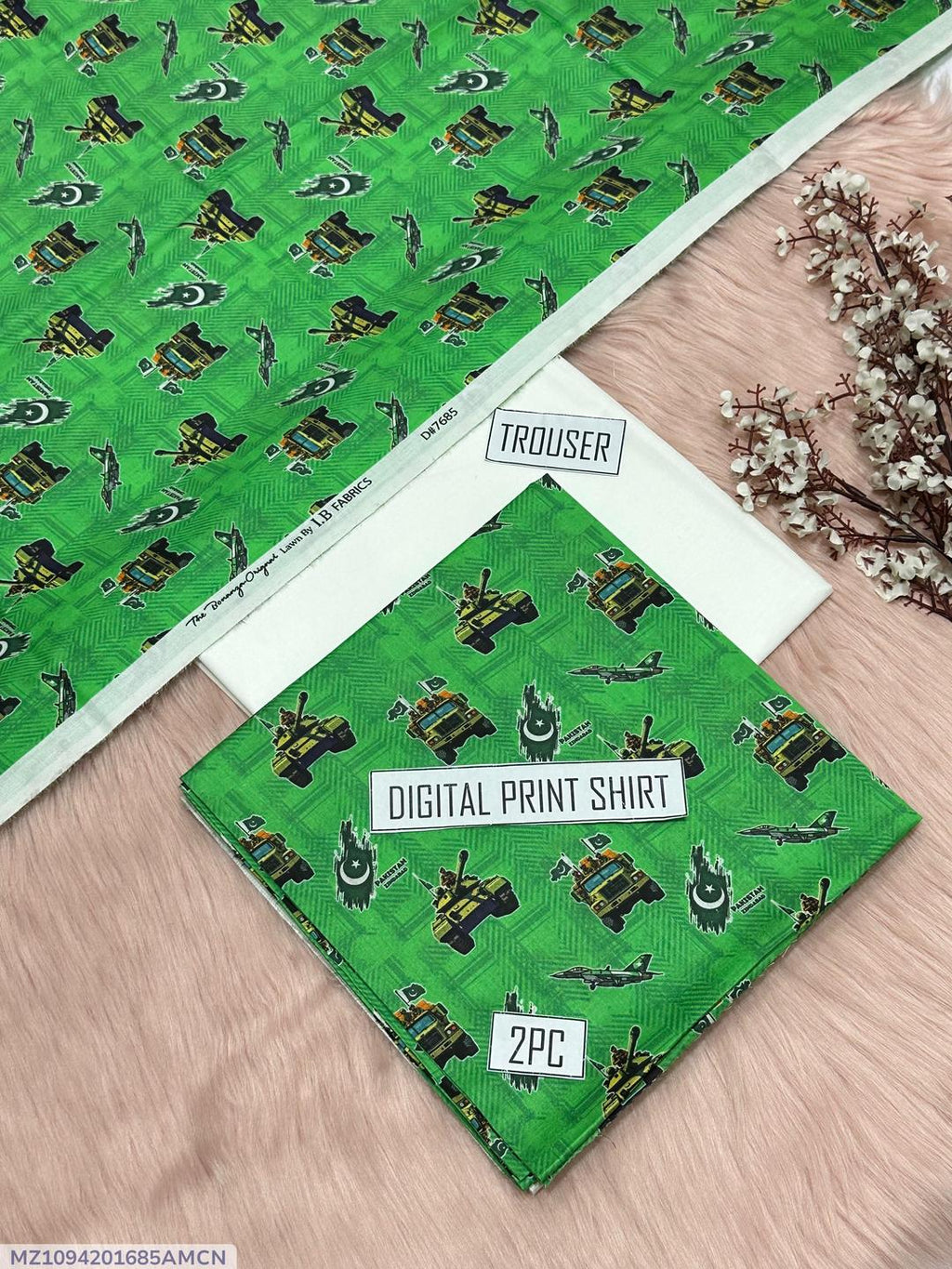 Women's Green Military Print Lawn Suit for Independence Day