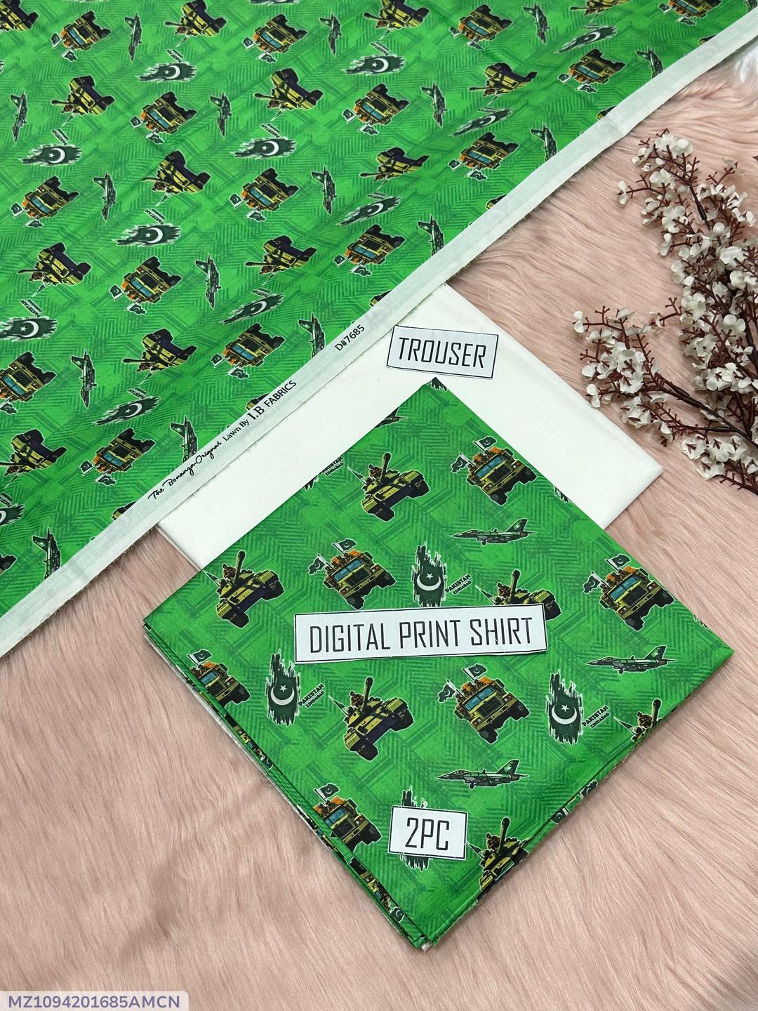 Women's Green Military Print Lawn Suit for Independence Day