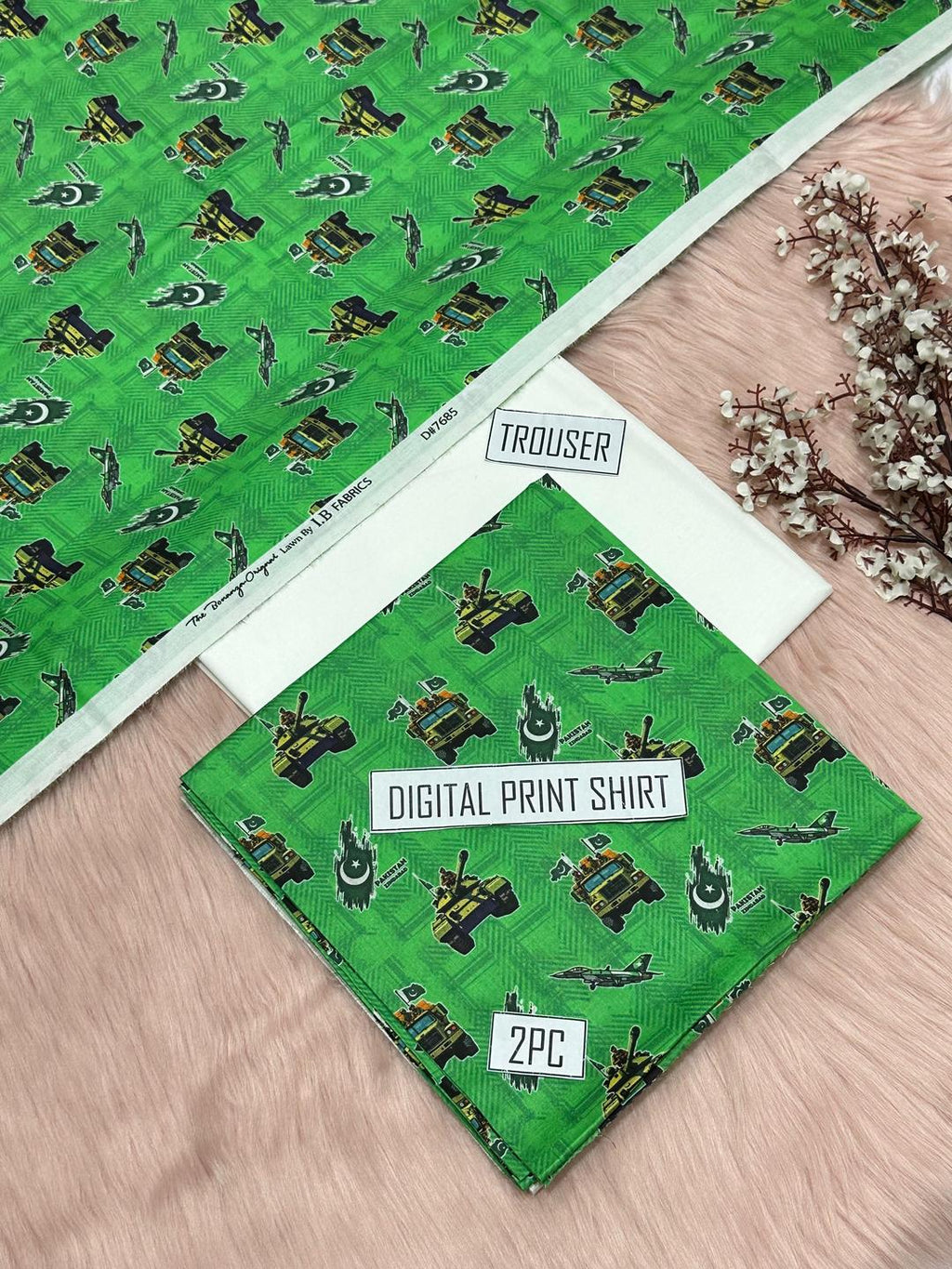 Women's Green Military Print Lawn Suit for Independence Day