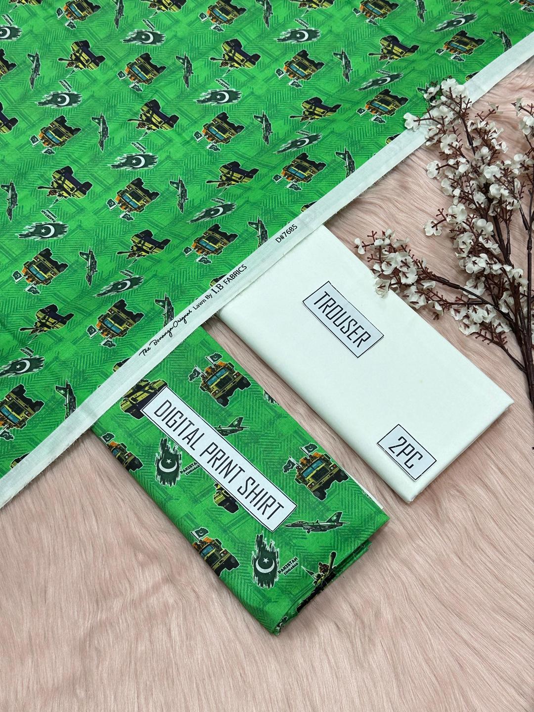 Women's Green Military Print Lawn Suit for Independence Day