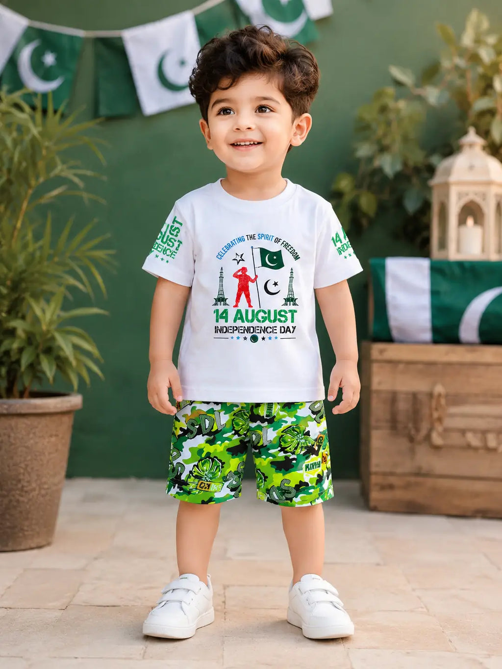 14 August Boy's Printed Shirt And Shorts Set