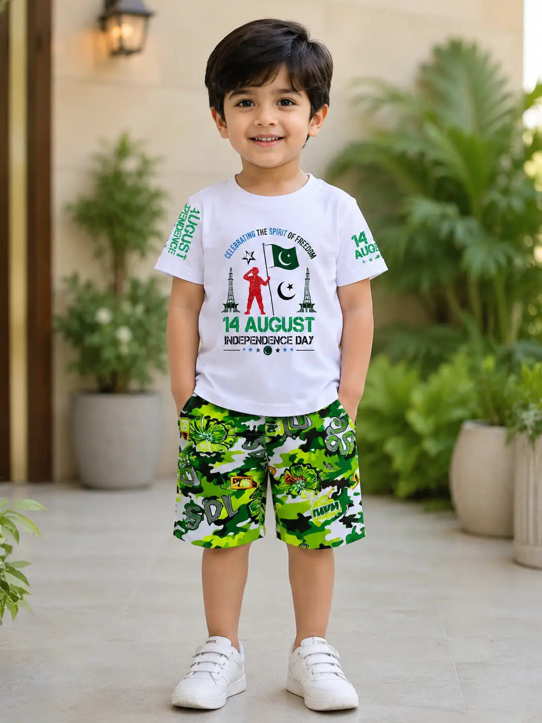 14 August Boy's Printed Shirt And Shorts Set