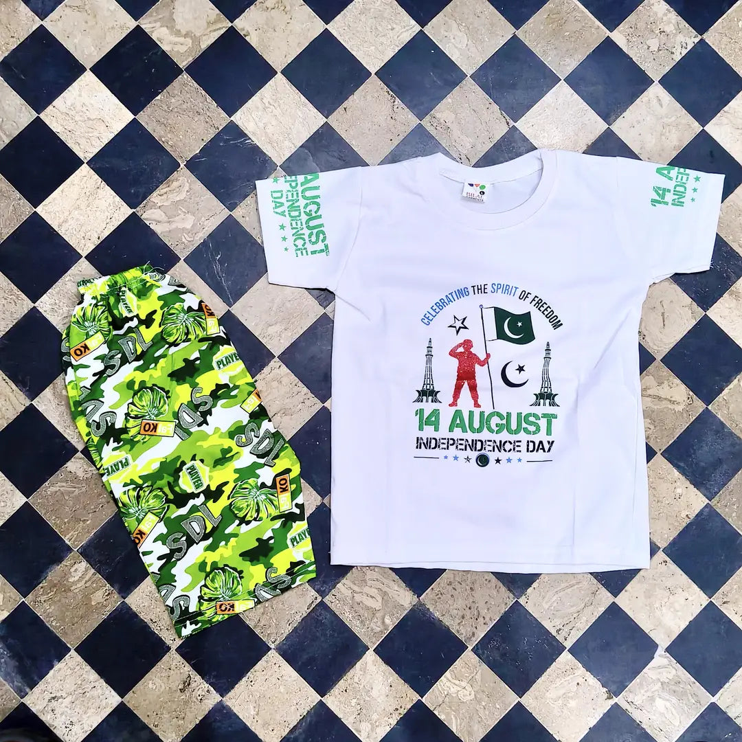 14 August Boy's Printed Shirt And Shorts Set
