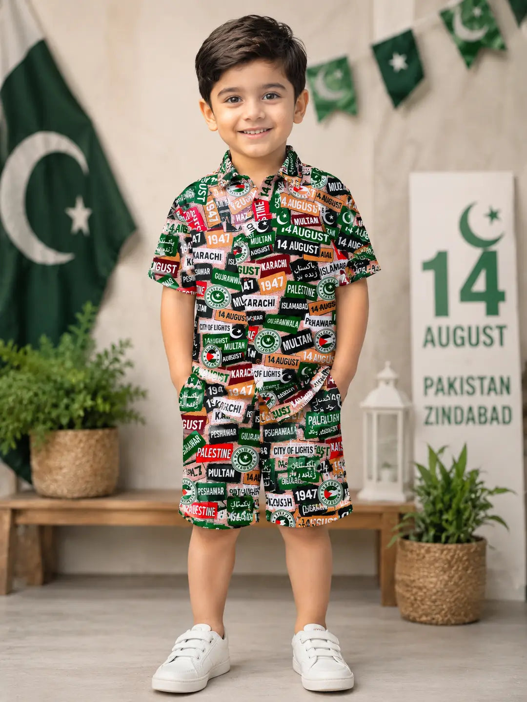 14 August 2 Pcs Dhanak Shirt And Shorts Set 3 to 8 Year Boys