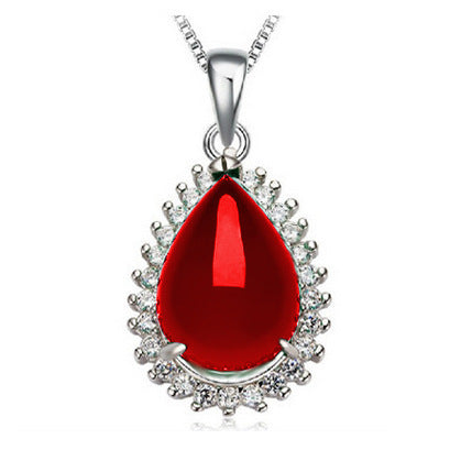 Silver Necklace with Synthetic Chalcedony Pendant Korean Style