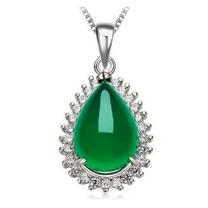 Silver Necklace with Synthetic Chalcedony Pendant Korean Style