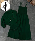 Green Linen 2Pcs Frock & Jacket Set
