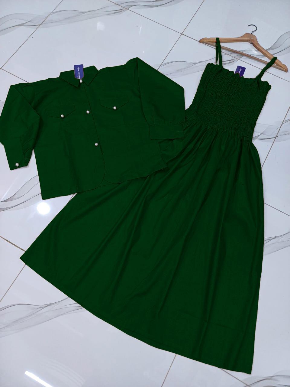 Green Linen 2Pcs Frock & Jacket Set