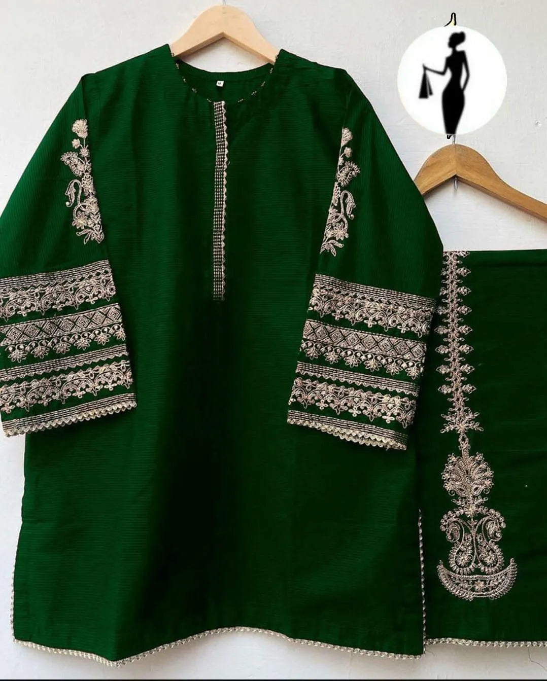 Green Shamoz Silk 2-Piece Embroidered Set