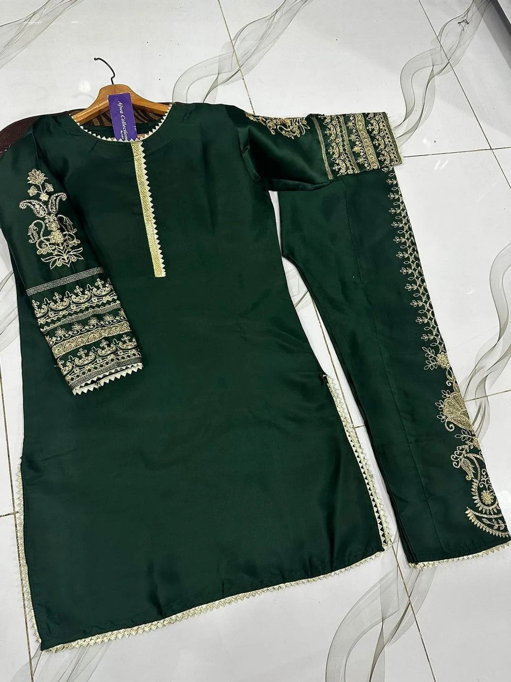 Green Shamoz Silk 2-Piece Embroidered Set