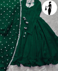 Green V-Neck Chiffon Maxi Suit 3Pcs With Lace Dupatta