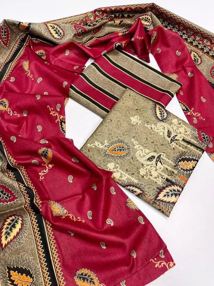 3-Piece Digital Print Lawn Suit for Women with Paisley Motif