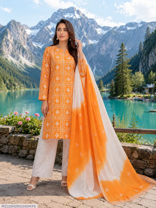 3 Pcs Women's Unstitched Embroidered Suit