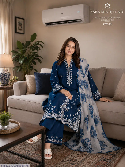 3 Pcs Women's Unstitched Embroidered Suit