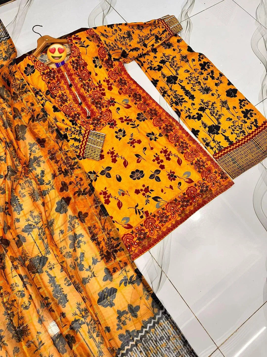 Mustard Digital Print 3Pcs Lawn Suit with Embroidery