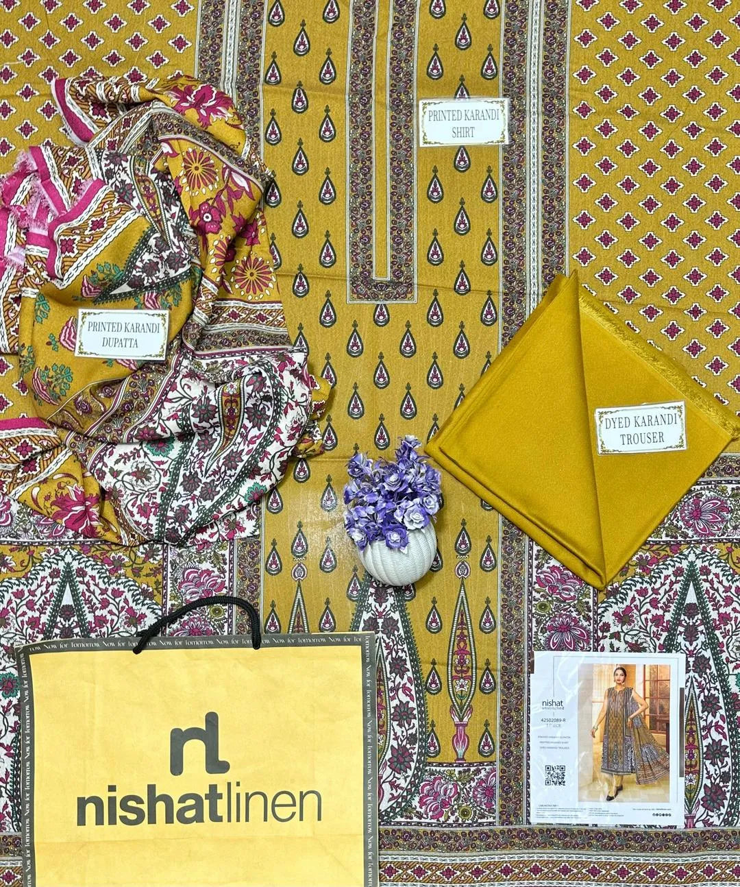 Golden Printed 3-Piece Karandi Suit for Women