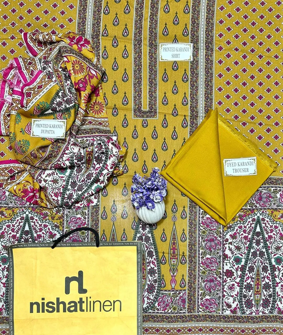 Golden Printed 3-Piece Karandi Suit for Women