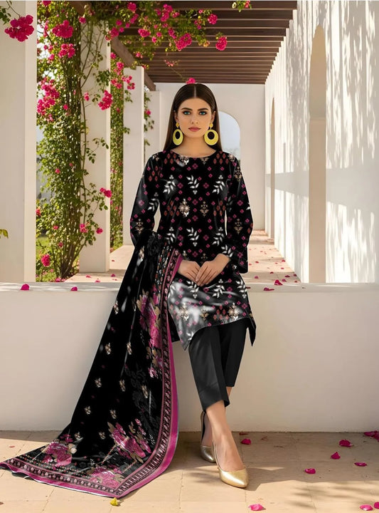 Black Printed Lawn 3-Piece Suit for Women