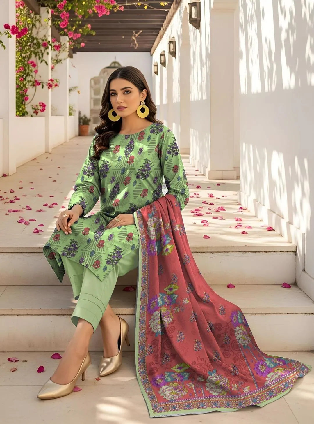 Green Printed Lawn 3-Piece Suit with Dupatta
