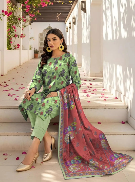 Green Printed Lawn 3-Piece Suit with Dupatta