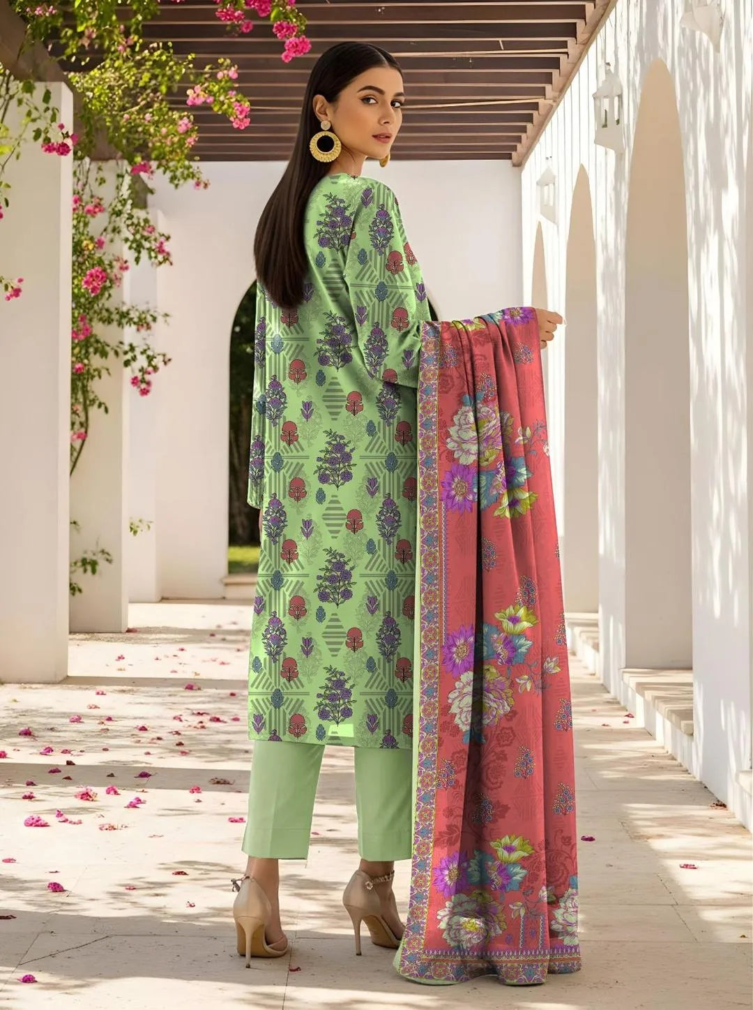 Green Printed Lawn 3-Piece Suit with Dupatta