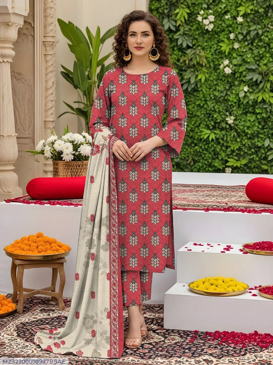 Women's 3-Piece Printed Lawn Suit Red