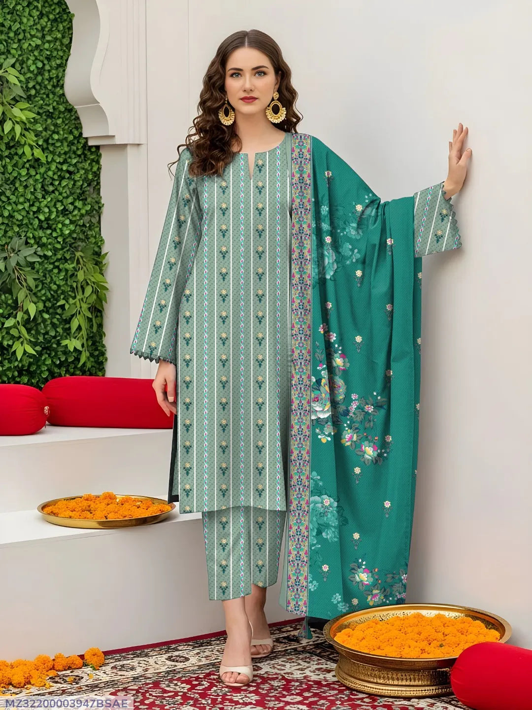 Women's 3-Piece Printed Lawn Suit Green