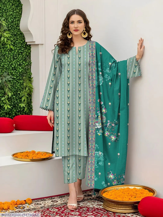 Women's 3-Piece Printed Lawn Suit Green