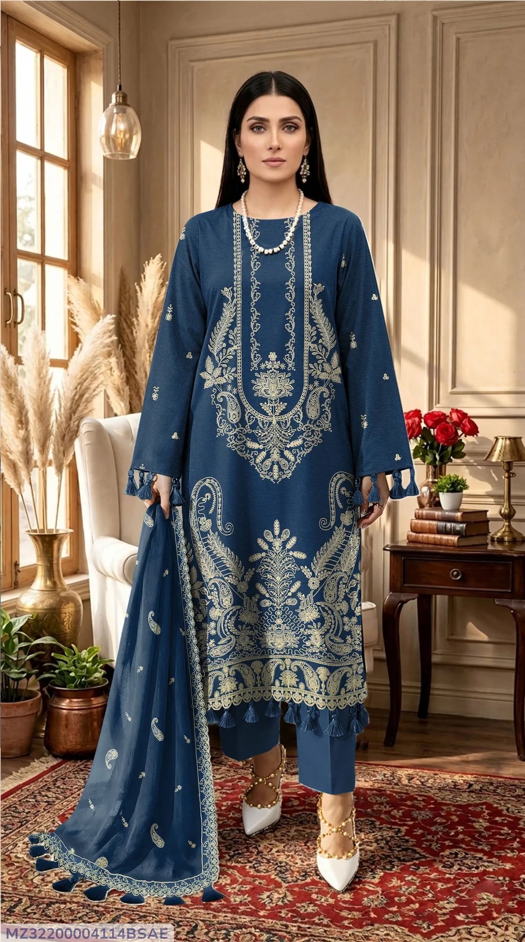 3 Pcs Women's Unstitched Embroidered Suit