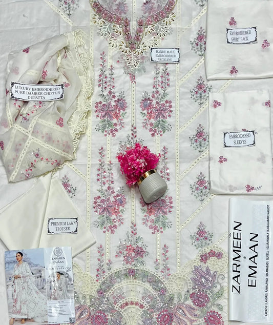 3 Pcs Women's Unstitched Embroidered Suit