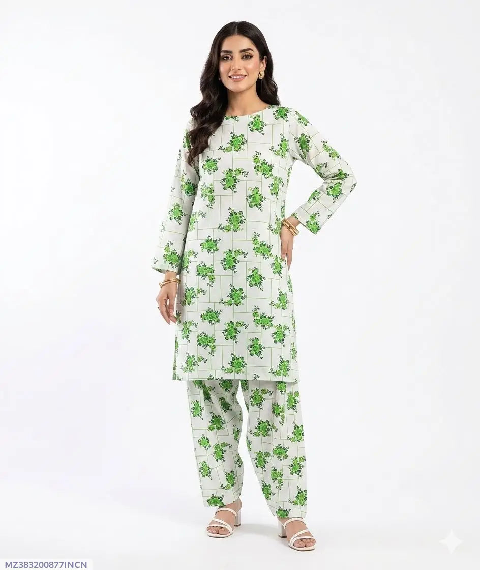 2 Pcs Women's Unstitched Printed Suit