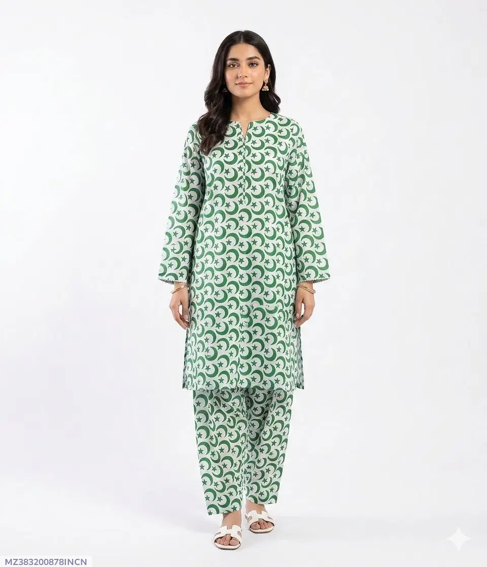 2 Pcs Women's Unstitched Printed Suit