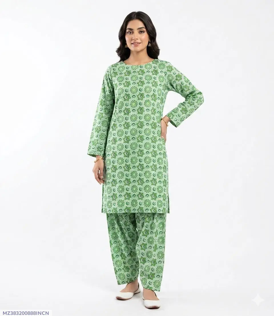 2 Pcs Women's Unstitched Printed Suit
