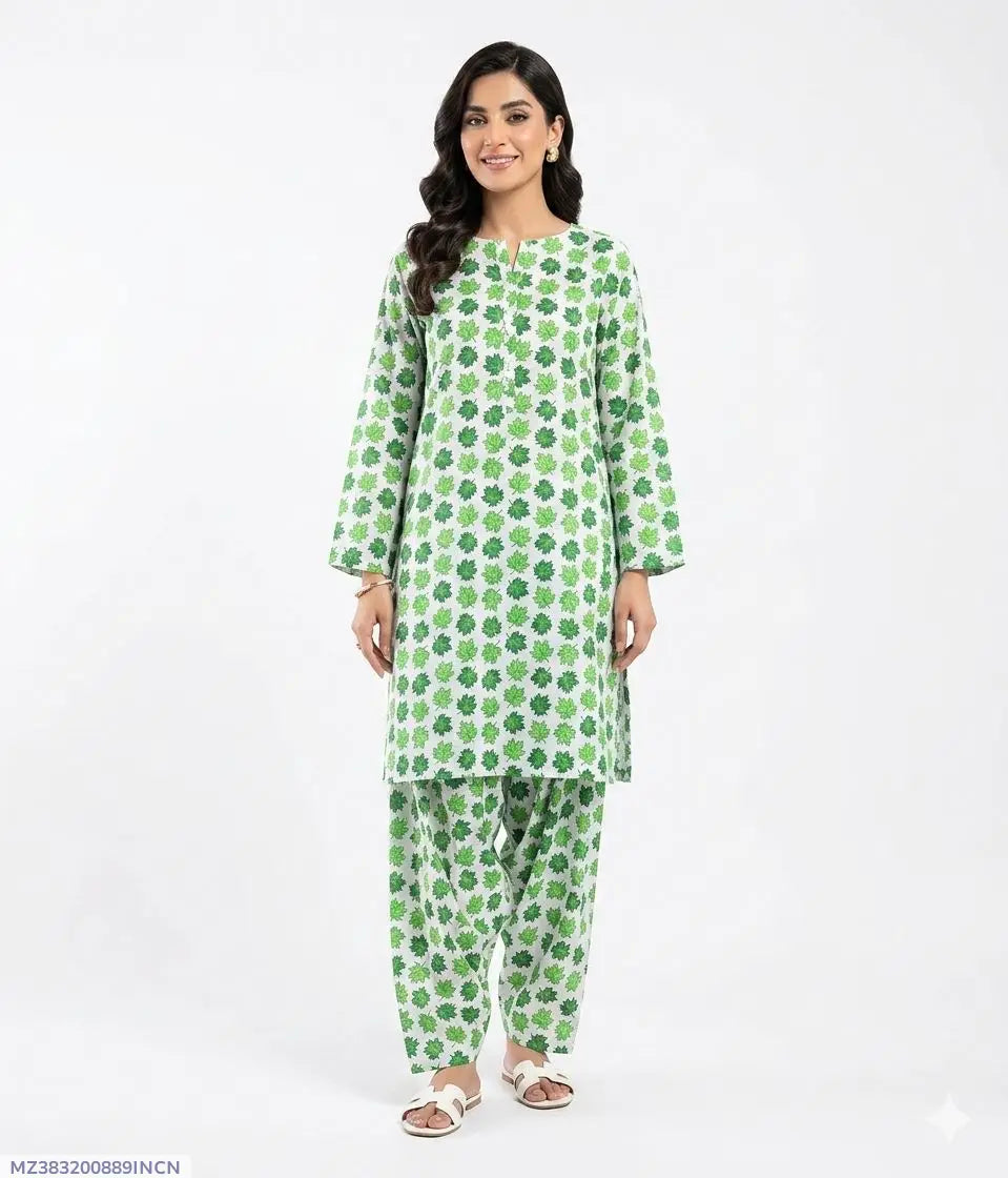2 Pcs Women's Unstitched Printed Suit