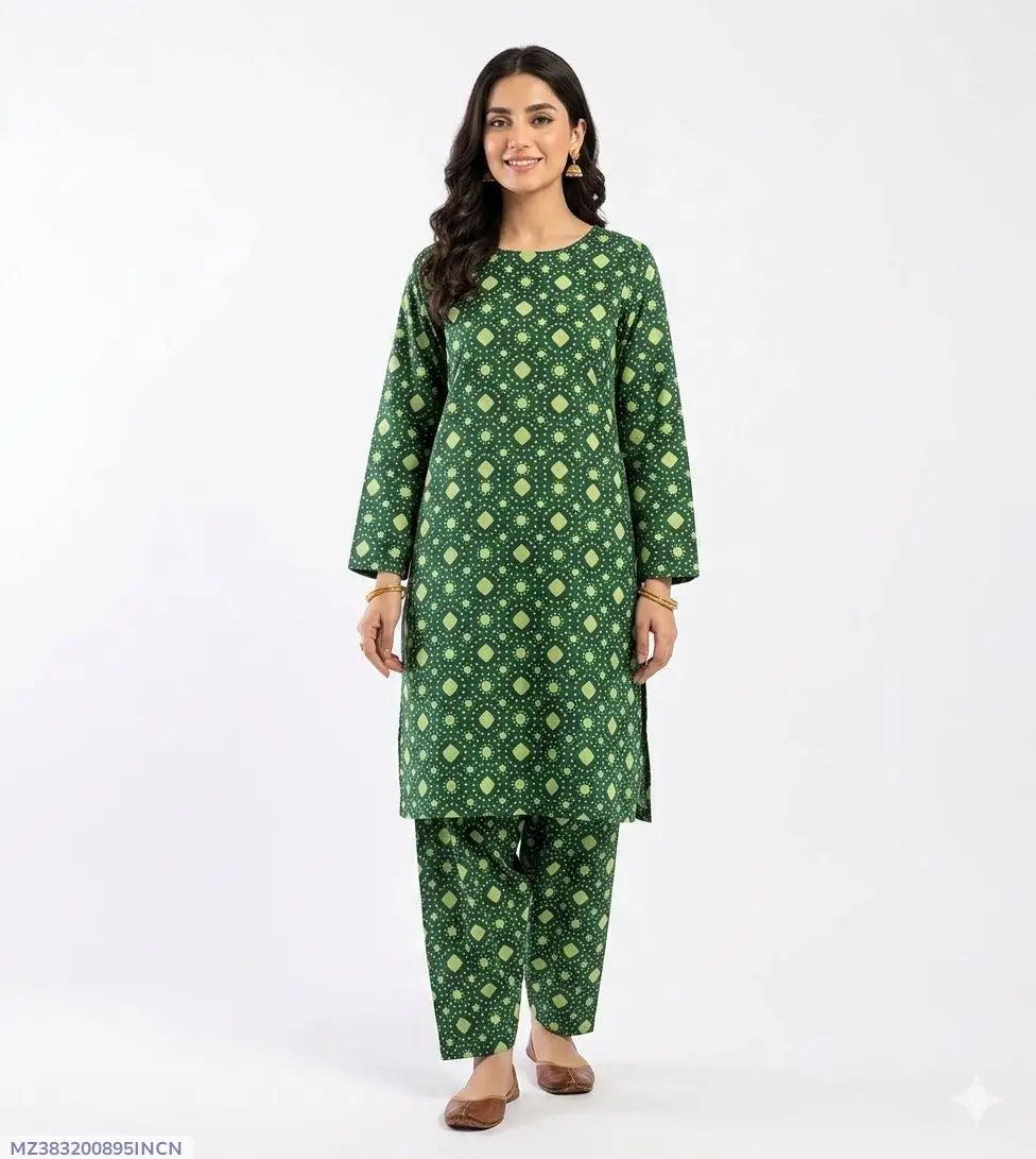 2 Pcs Women's Unstitched Printed Suit