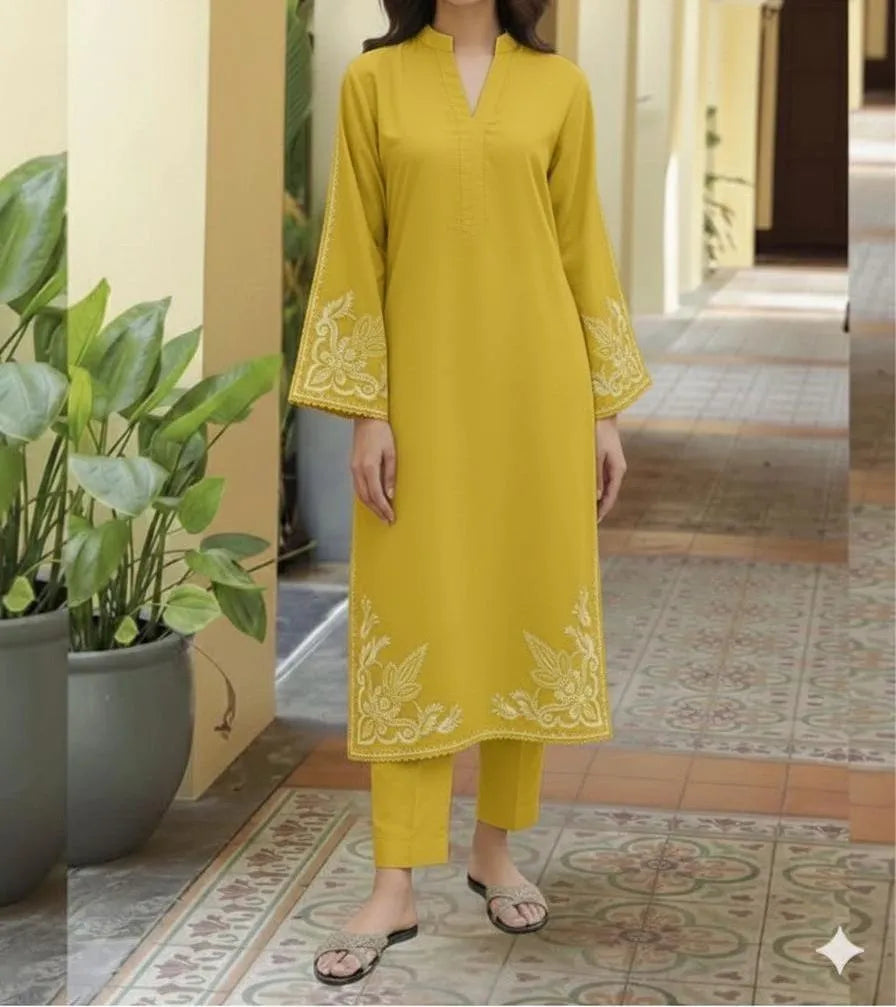 2 Pcs Women's Unstitched Embroidered Suit