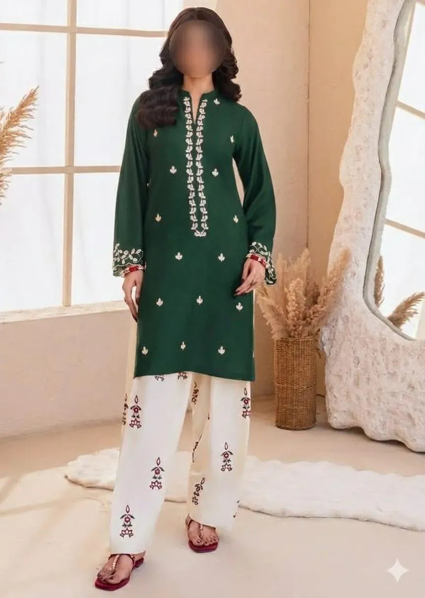 Green Embroidered Lawn Shirt & Cotton Trouser Set