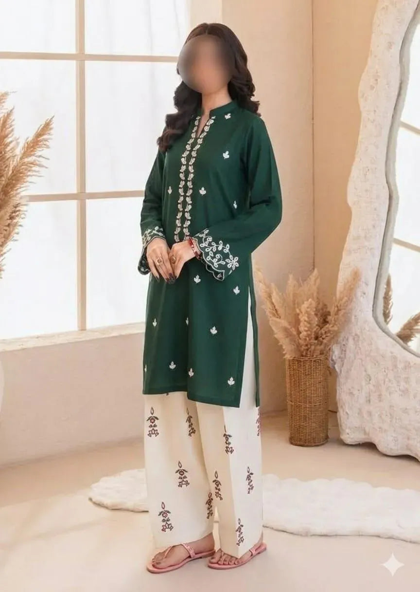 Green Embroidered Lawn Shirt & Cotton Trouser Set