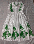 White Silk Maxi Dress with Green Floral Embroidery