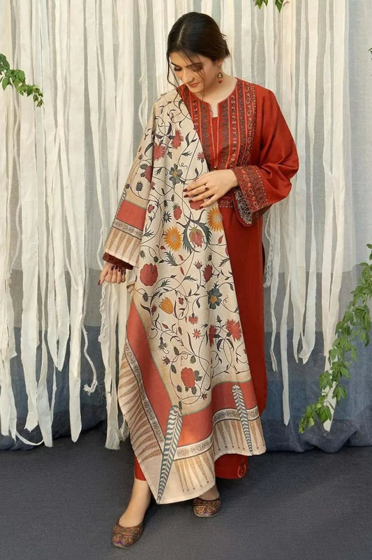 3-Piece Embroidered Lawn Suit with Printed Dupatta for Women